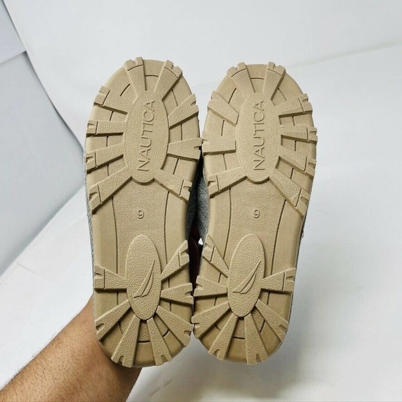 New Nautica Womans Sz 9M Fuzzy Faux Fur Gray Slip-On Slippers Hard Bottoms NWT - Picture 8 of 8